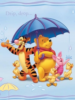 Винни Пух, Тигра и Пяточок спрятались от дождика под зонтом