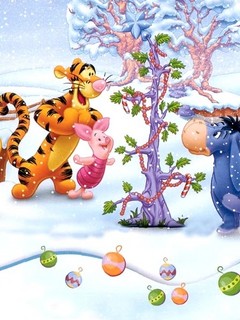 Тигра, Пяточок и ослик Иа наряжают рождественское дерево перед новым годом